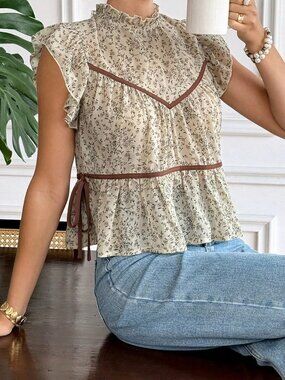 Multicolor Casual Women's Floral Ruffle Peplum Blouse